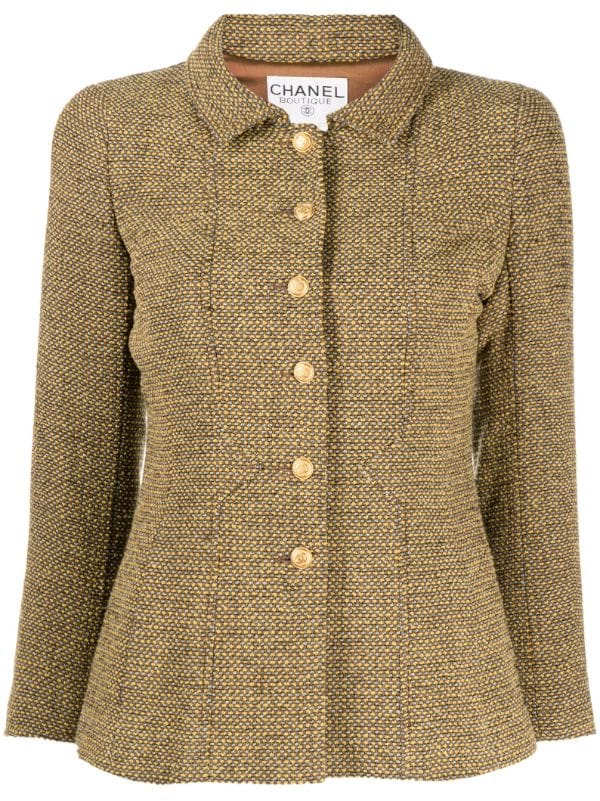 Chanel Pre-owned Tweed Single-Breasted Belted Jacket - Green