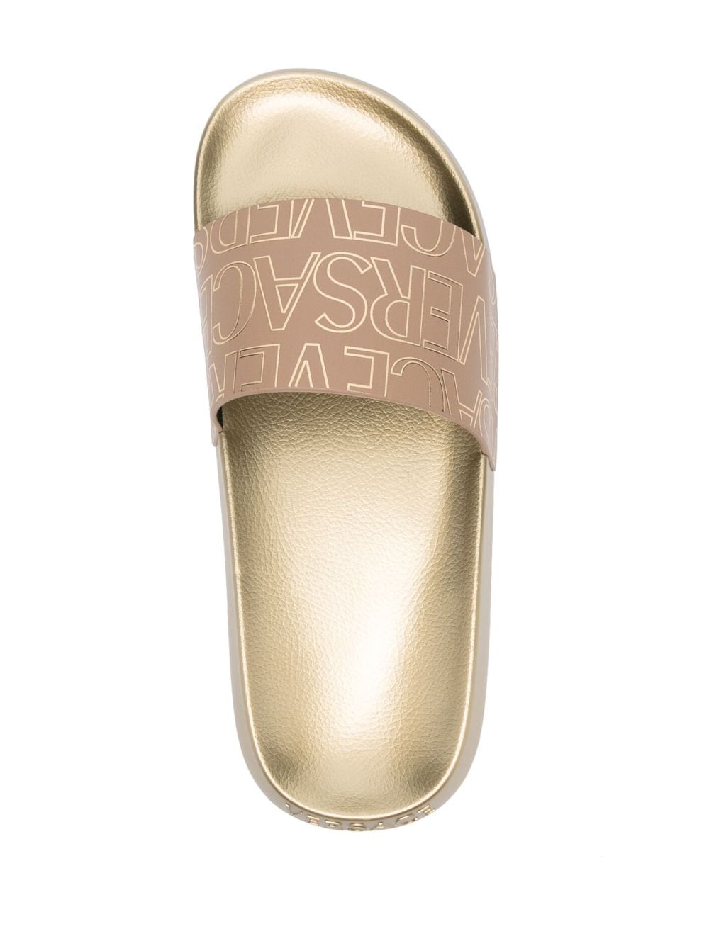 Shop Versace Allover Open-toe Slides In Gold