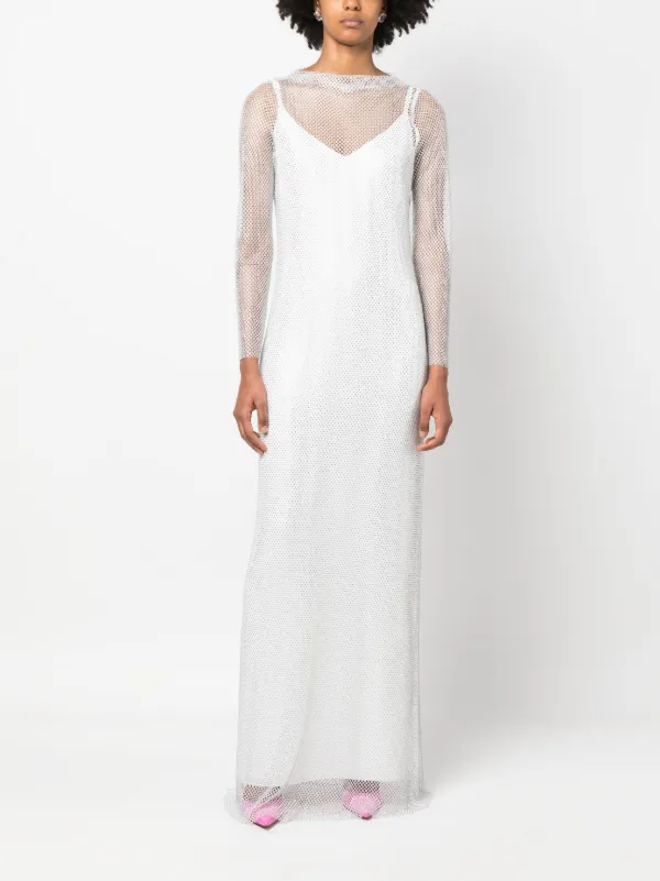 Max Mara rhinestone-mesh Layered Maxi Dress | White | FARFETCH
