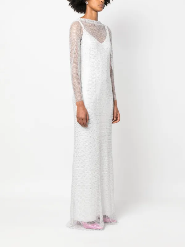 Max Mara rhinestone-mesh Layered Maxi Dress White FARFETCH JO