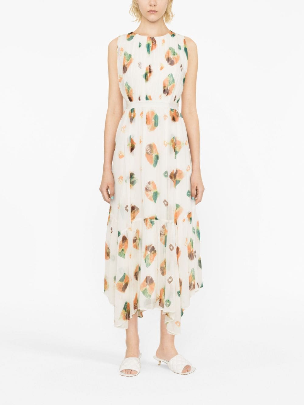 Shop Ulla Johnson Sarai Shibori-print Silk Midi Dress In Weiss