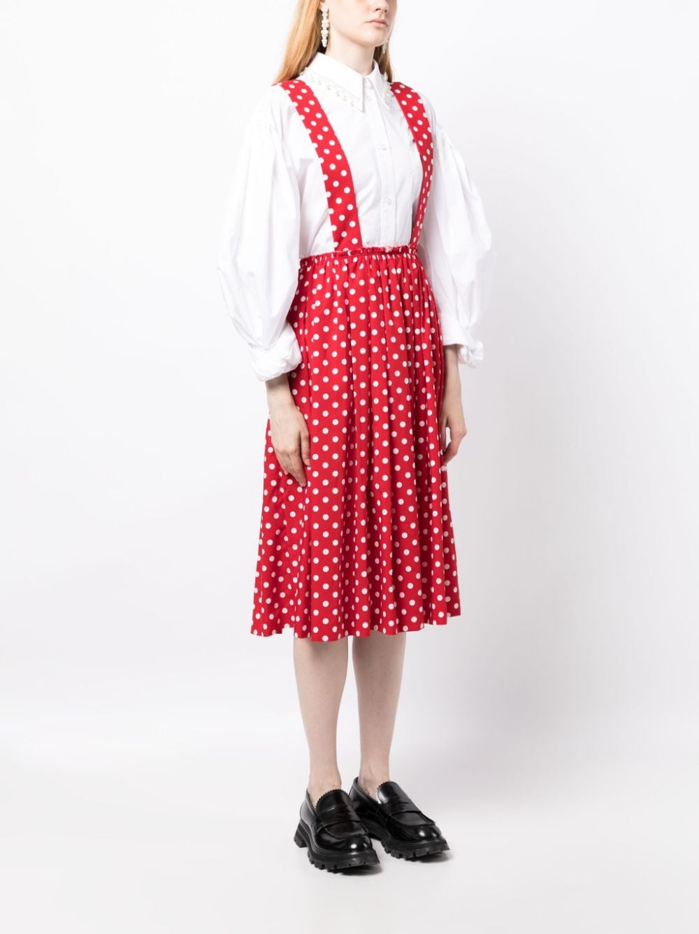Shop Comme Des Garçons Comme Des Garçons Polka-dot Print Full Skirt In Red