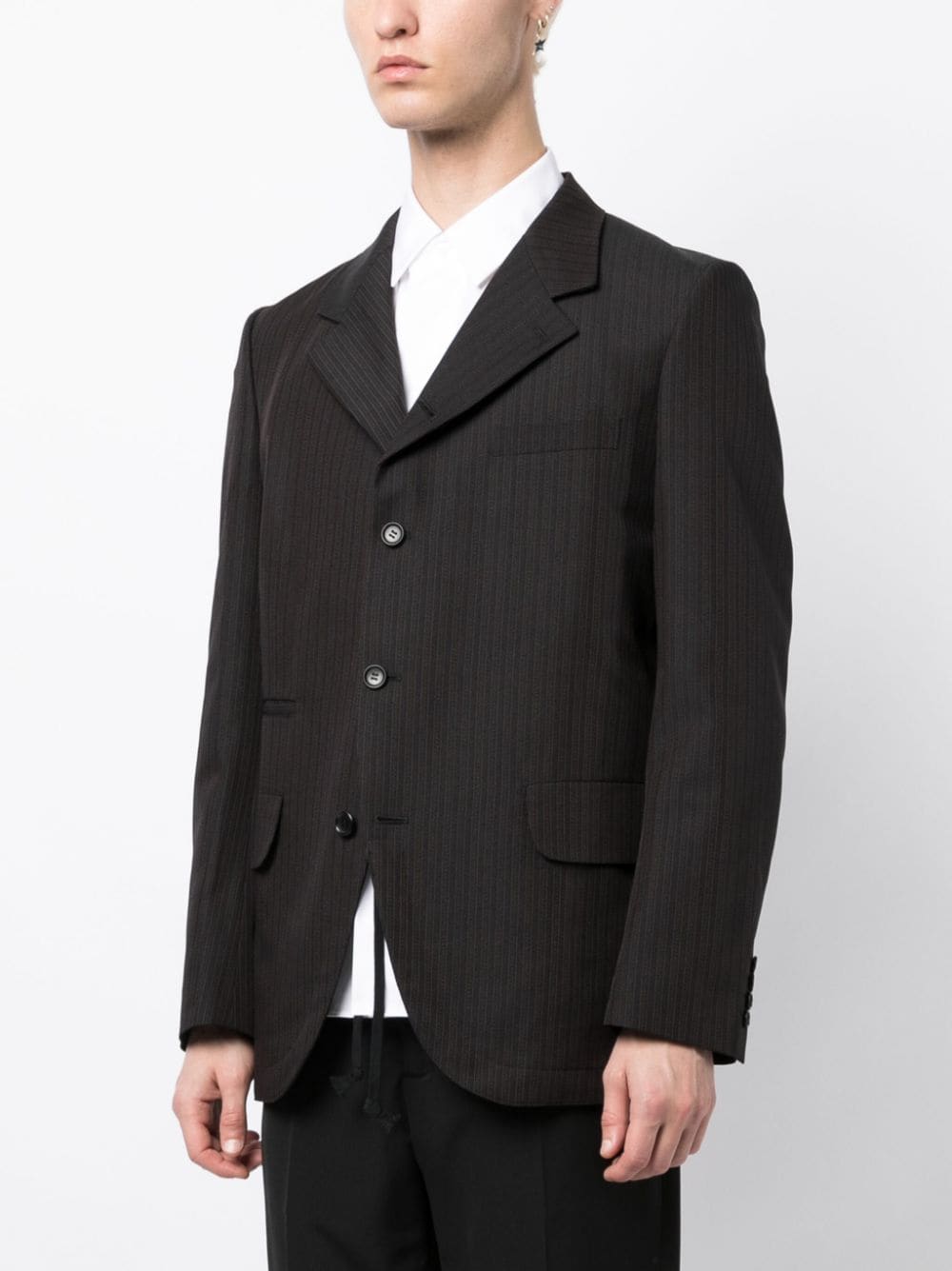 Shop Comme Des Garçons Homme Deux Striped Drawstring-hem Blazer In Black