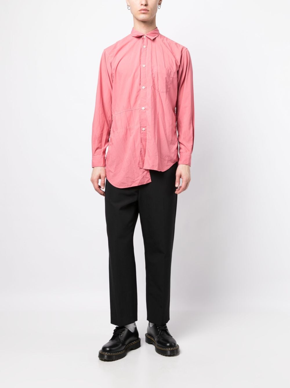 Shop Comme Des Garçons Shirt Asymmetric-hem Long-sleeved Shirt In Pink