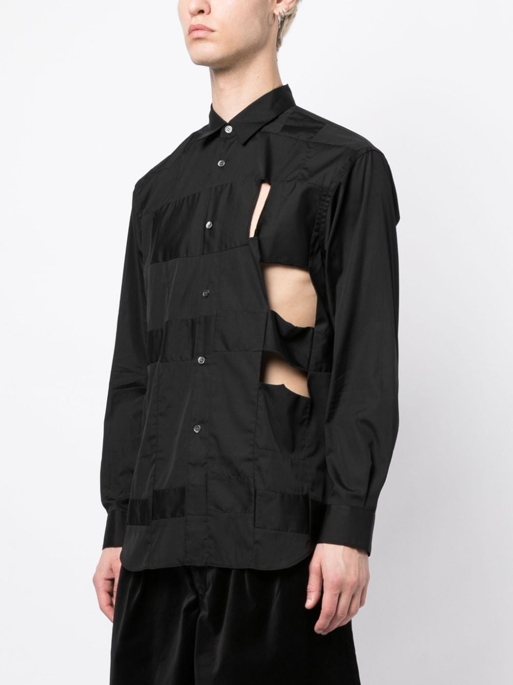 Shop Comme Des Garçons Shirt Panelled Cut-out Cotton Shirt In Black