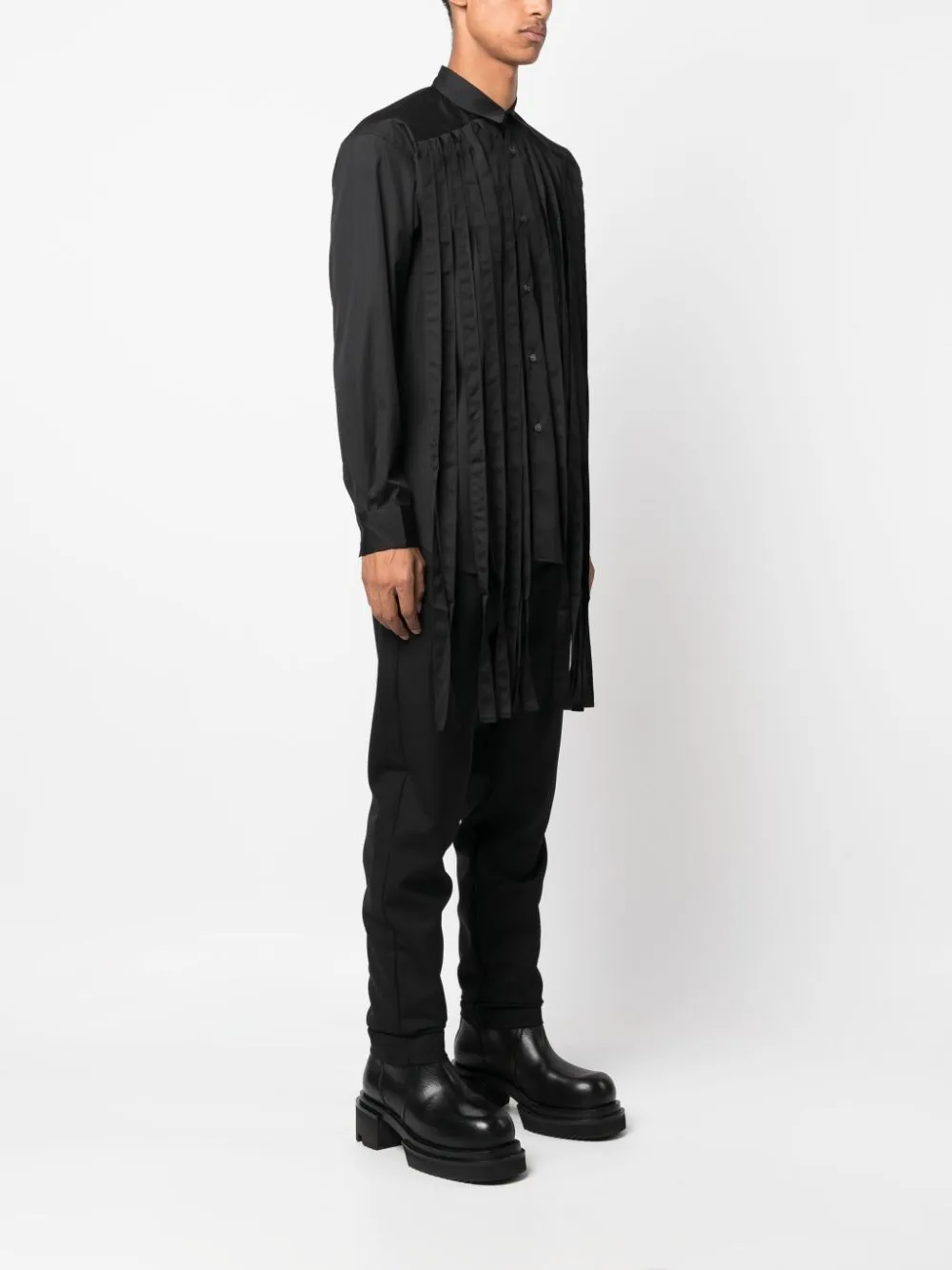 Shop Comme Des Garçons Shirt Fringed Pleated Cotton Shirt In Black