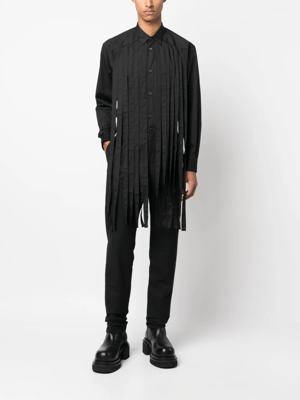 Shop Comme Des Garçons Shirt Fringed Pleated Cotton Shirt In Black