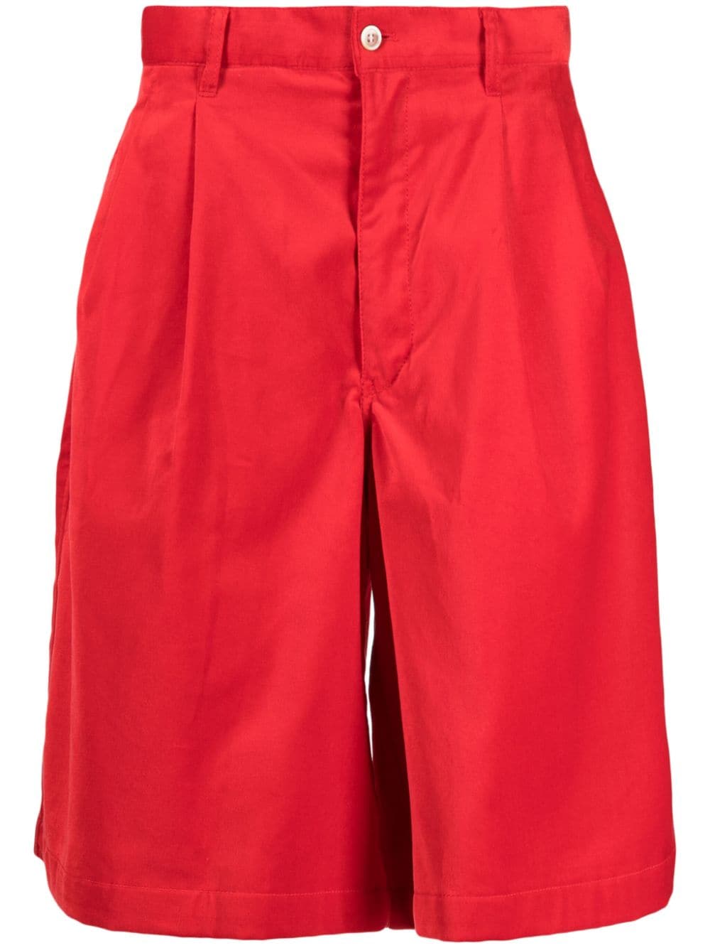 Comme Des Garçons Shirt Box-pleat Cotton Bermuda Shorts In 红色