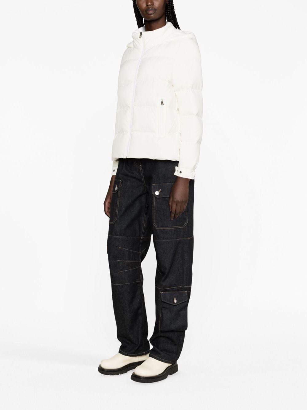 Shop Kiton Quilted Hooded Jacket In White