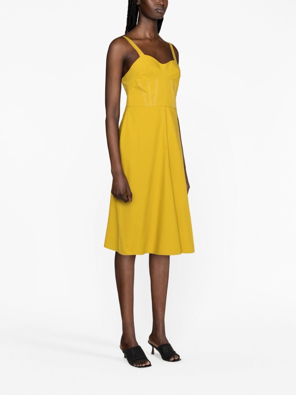 Shop Victoria Beckham Contrast-trim Sleeveless Midi Dress In Yellow