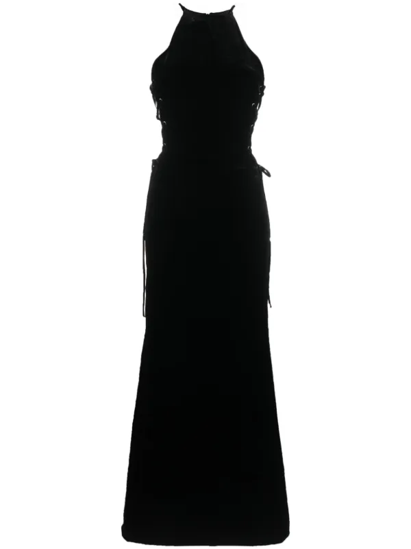 Alessandra Rich Lattice Lace-up Gown - Black Alessandra Rich Lattice Lace-up Gown - Black