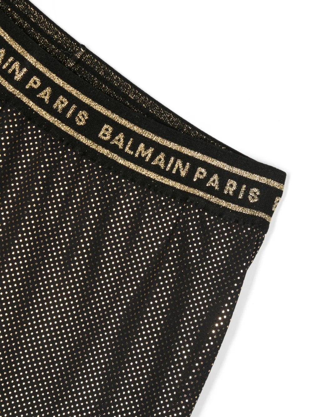 Shop Balmain Metallic-effect Logo-waistband Leggings In Black