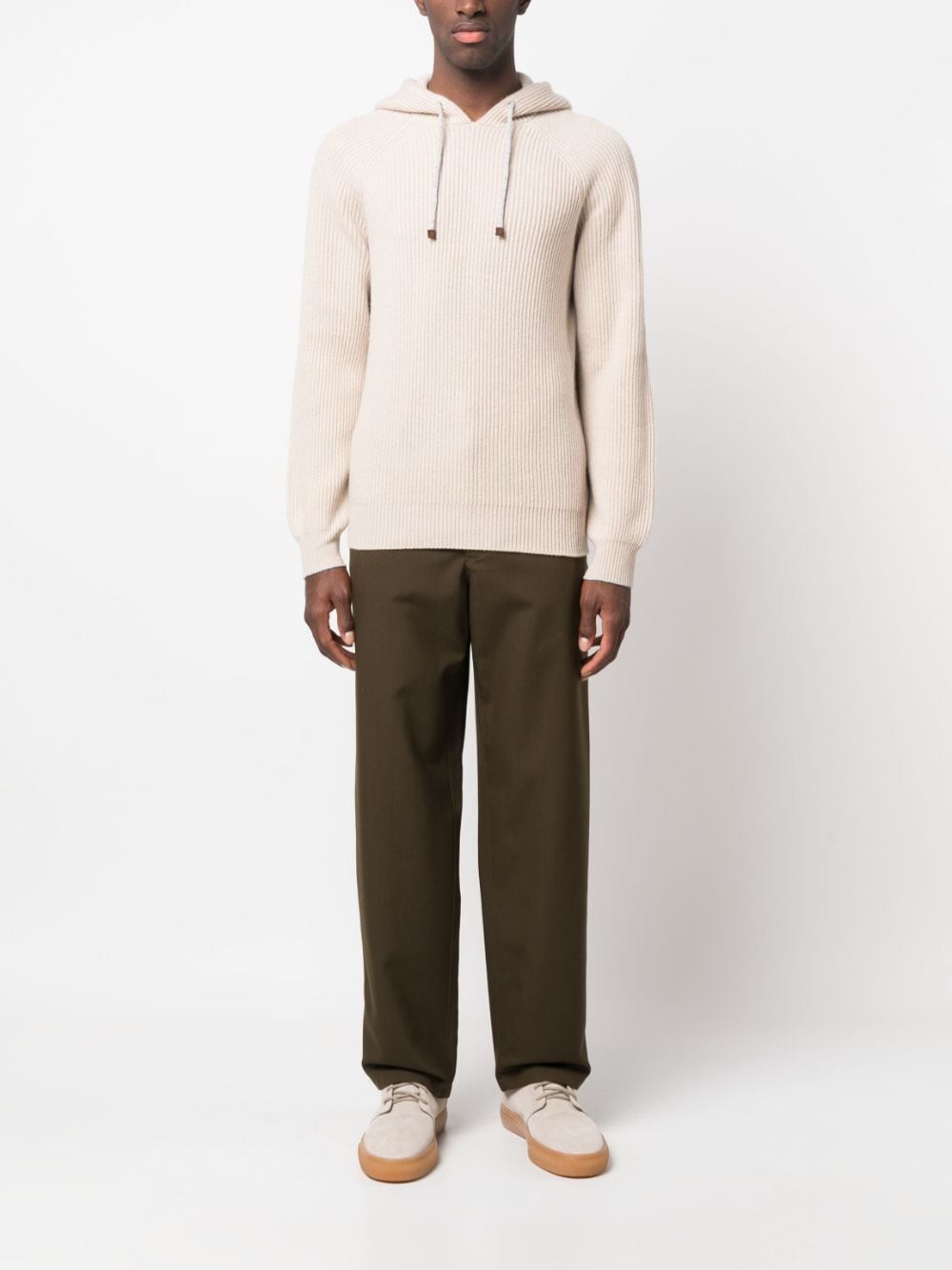 Brunello Cucinelli ribbed-knit cashmere hoodie - Beige