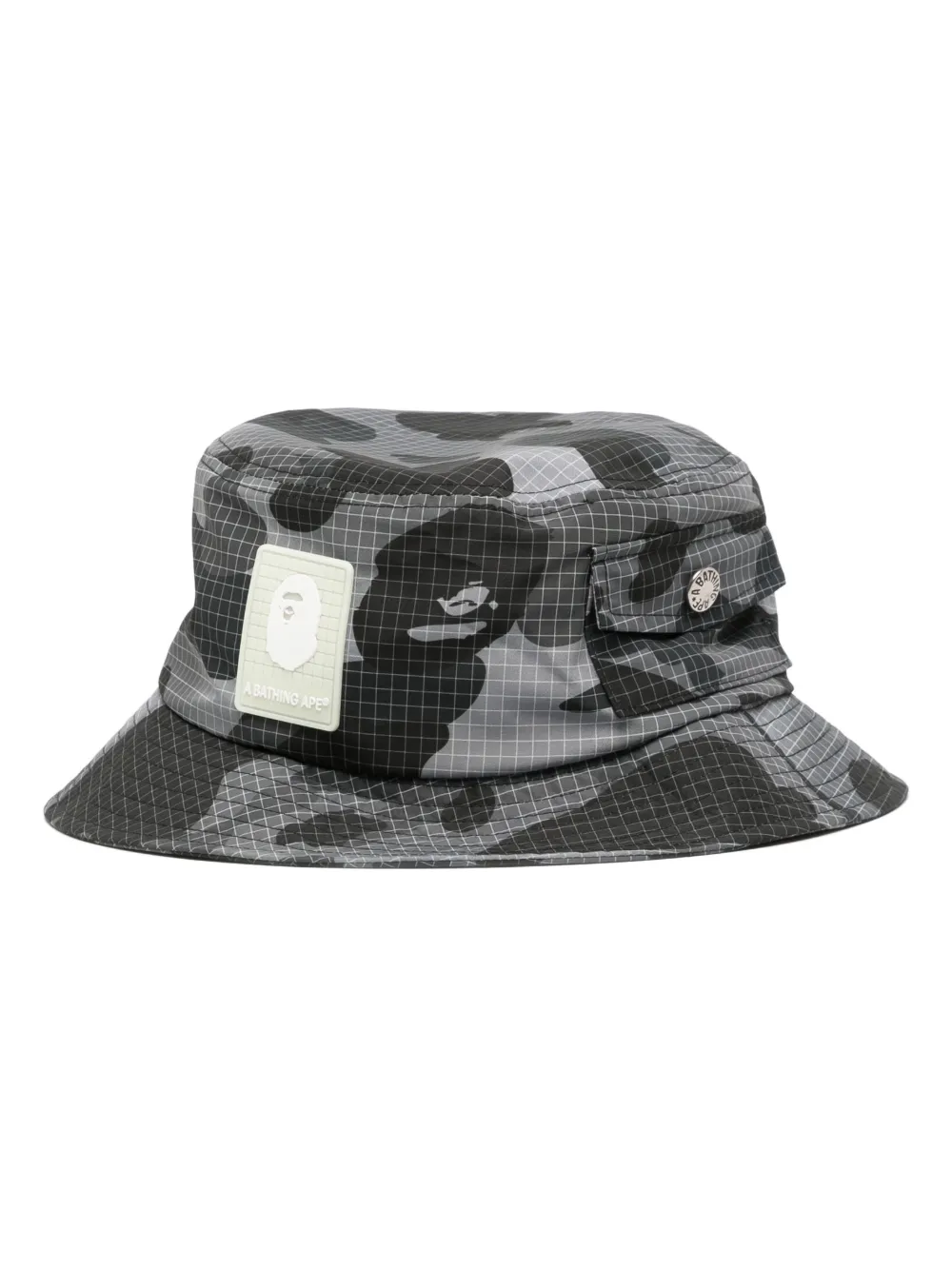 A BATHING APE logo patch ripstop bucket hat men Polyester L Black