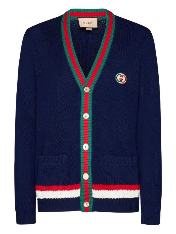 GUCCI ウェブ ストライプ付き コットンニット Vネックカーディガン