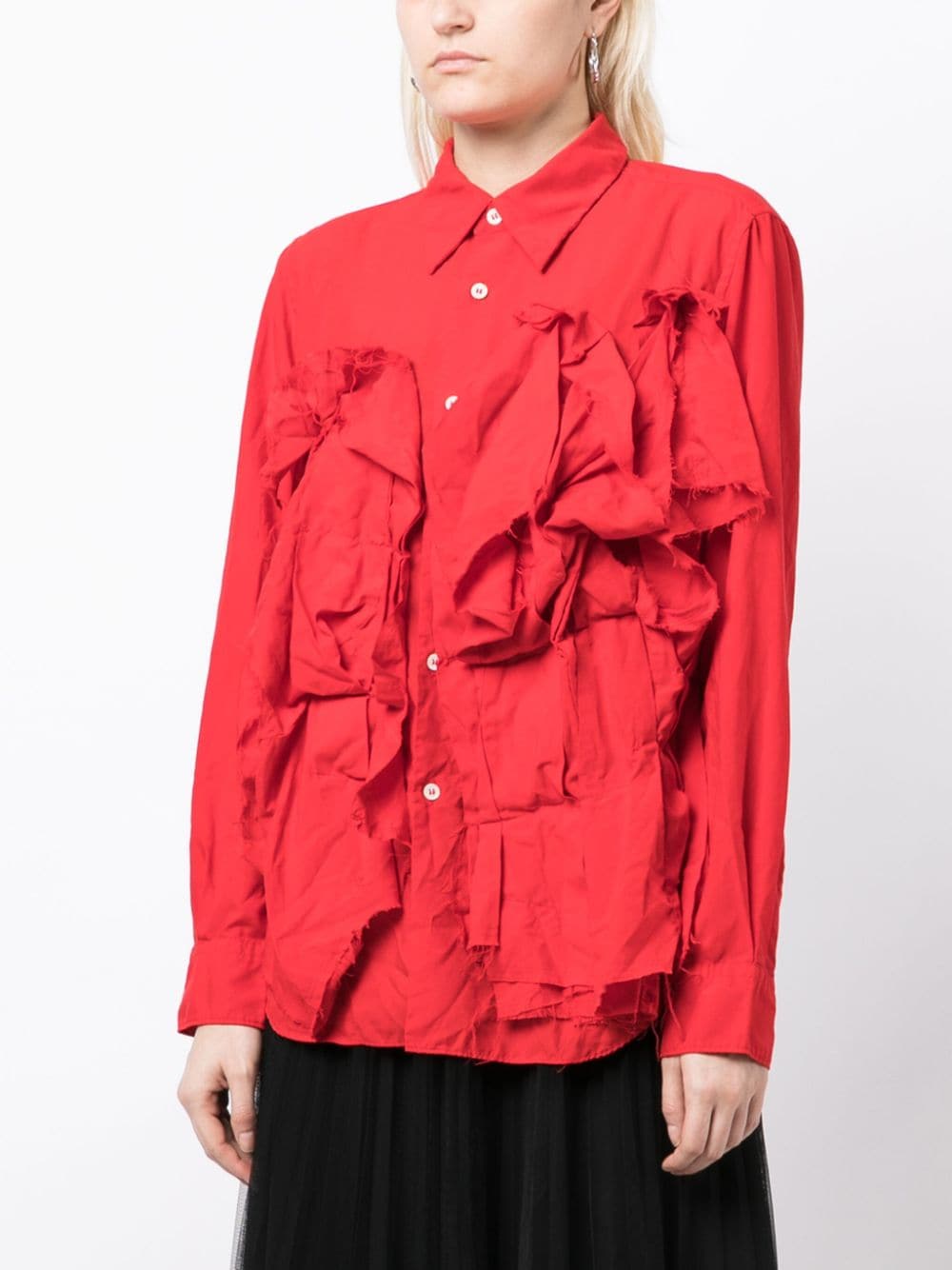 Shop Comme Des Garçons Appliqué-detail Long-sleeve Shirt In Red