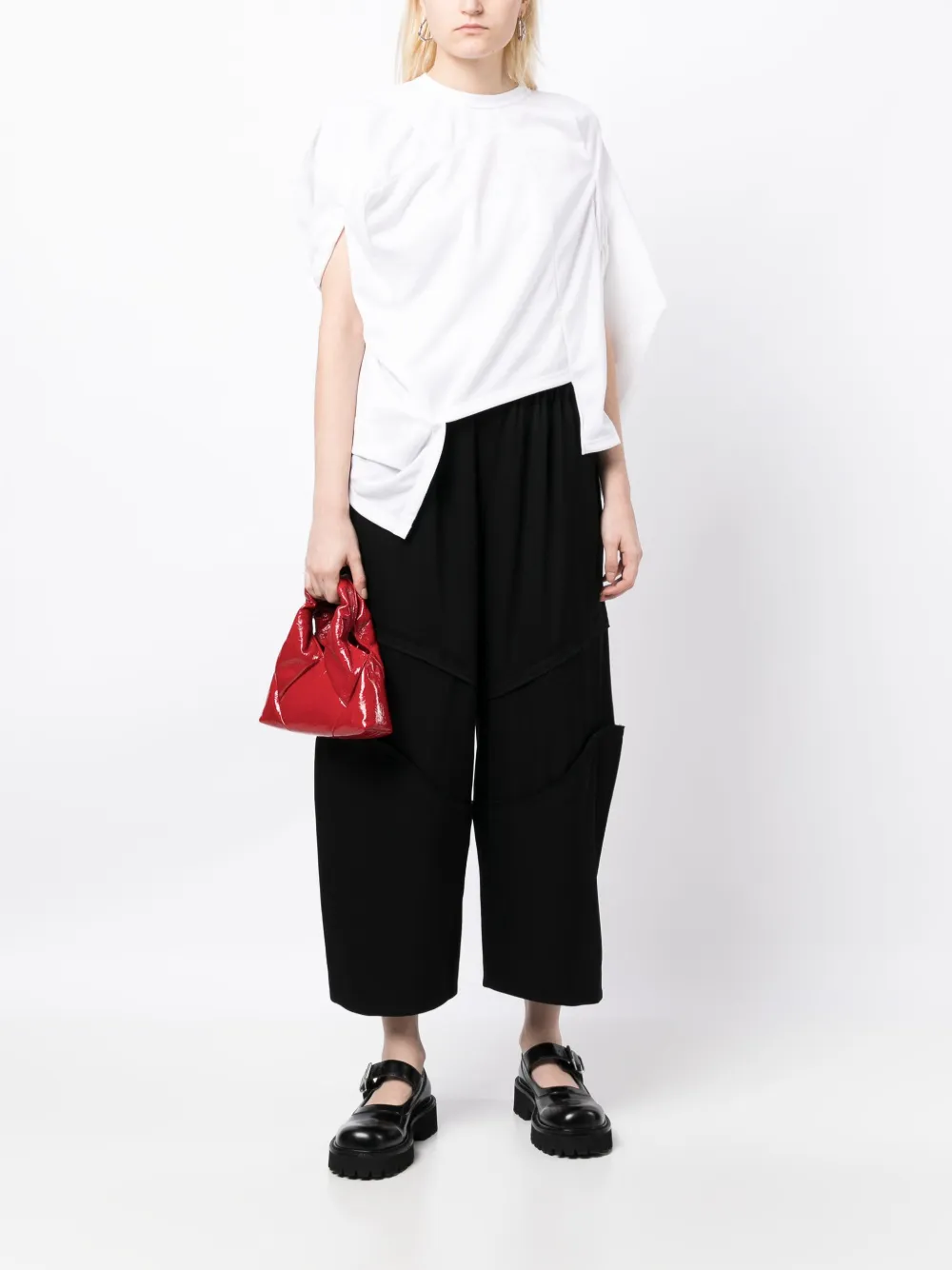 Shop Comme Des Garçons Elasticated-waist Cropped Wool Trousers In Black