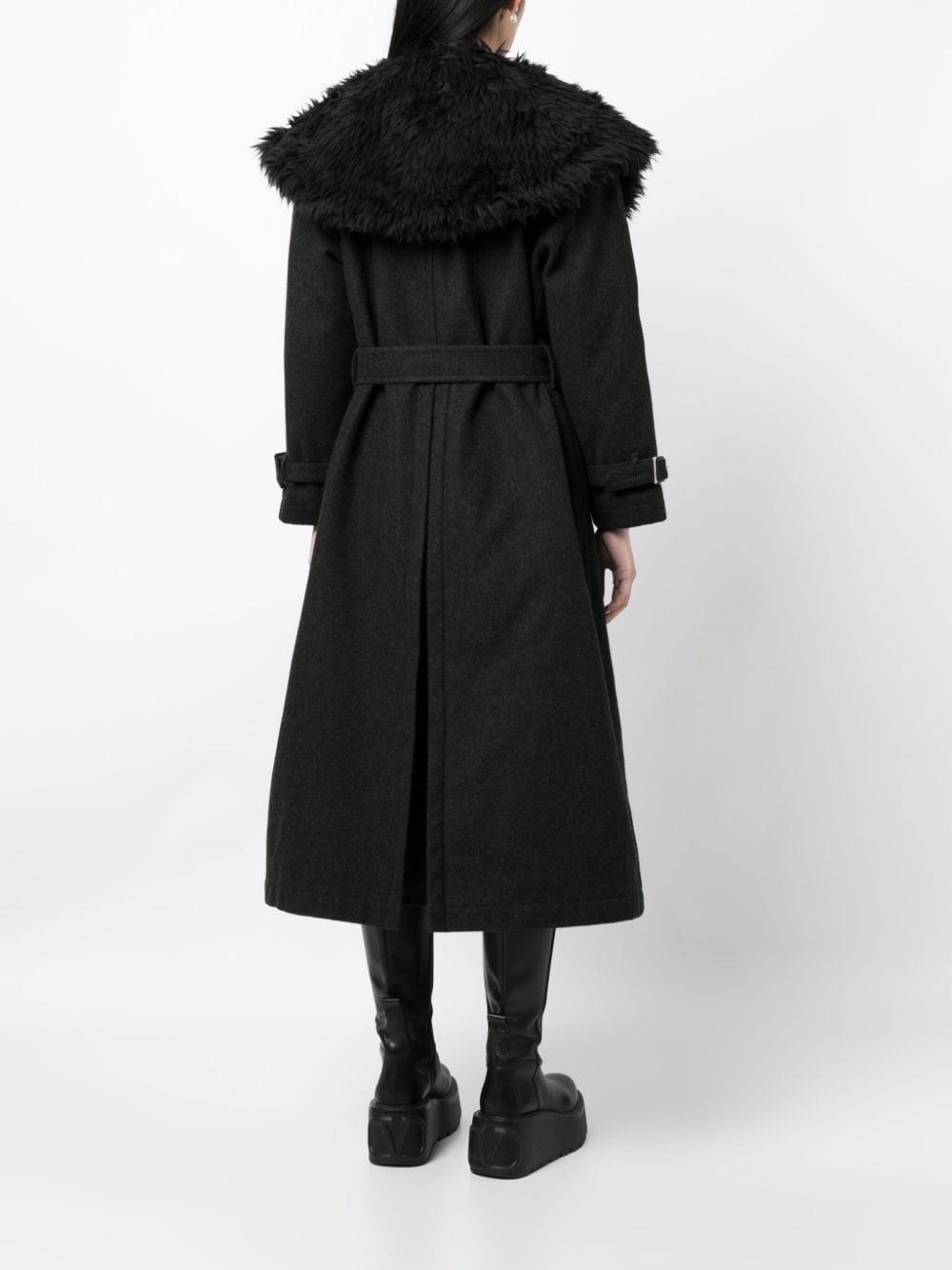 Shop Comme Des Garçons Comme Des Garçons Fur-collar Double-breasted Coat In Black
