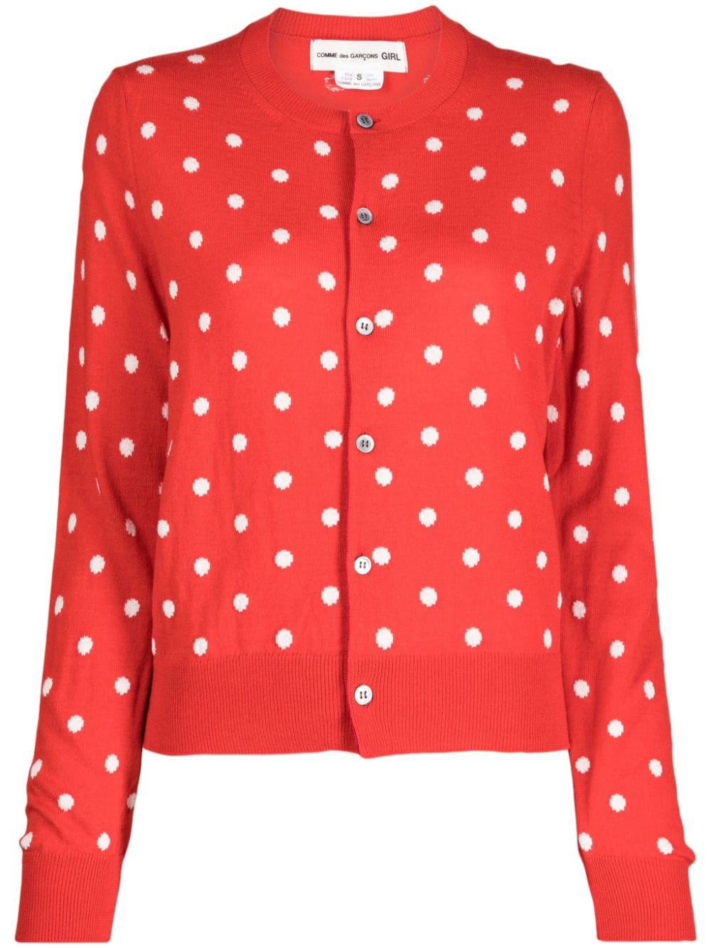Comme Des Garcons Girl Intarsia-knit Polka-dot Cardigan In Red