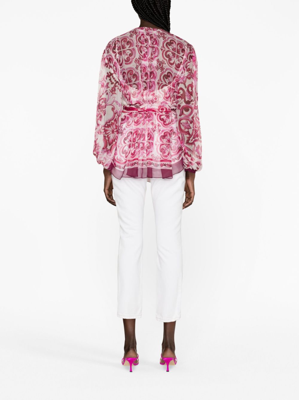 Shop Dolce & Gabbana Majolica-print Silk Blouse In Pink