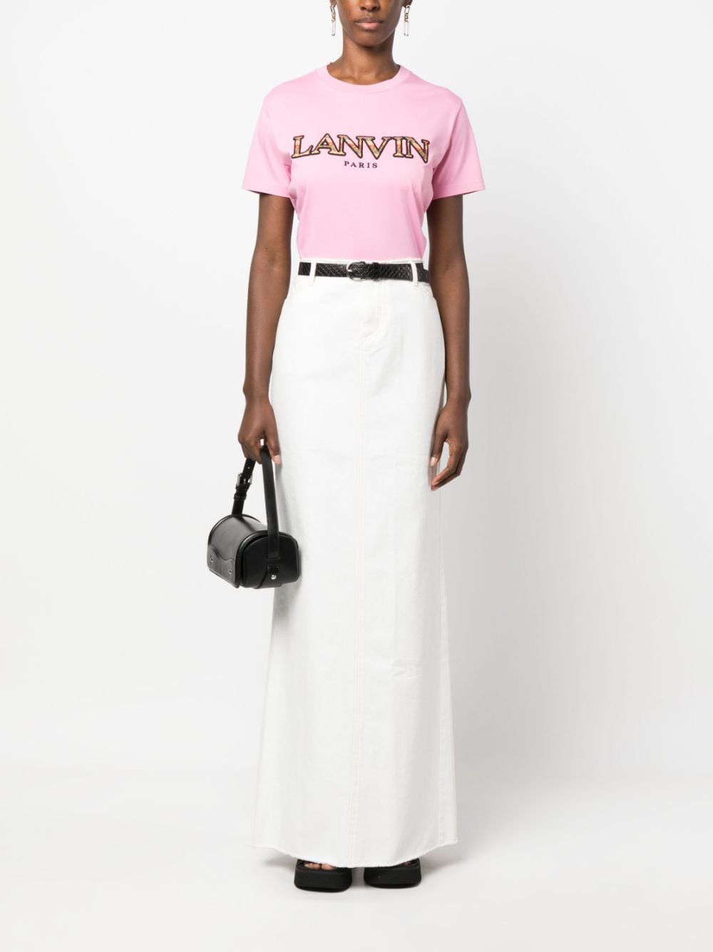 Shop Lanvin Embroidered Logo T-shirt In Pink
