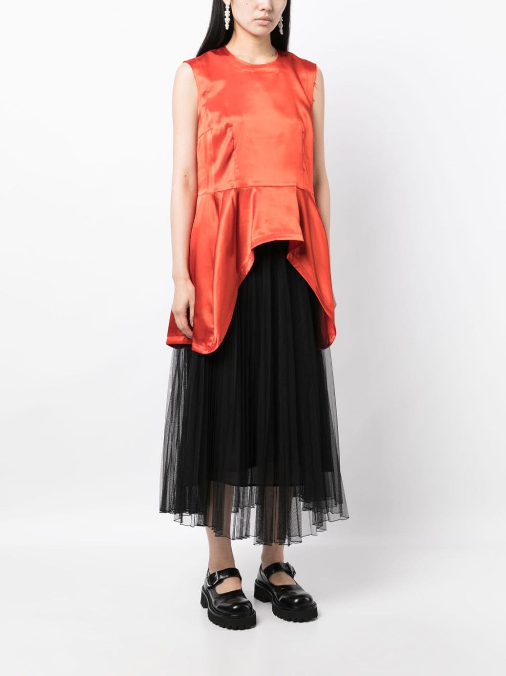 Shop Comme Des Garçons High-low Hem Satin Blouse In Red