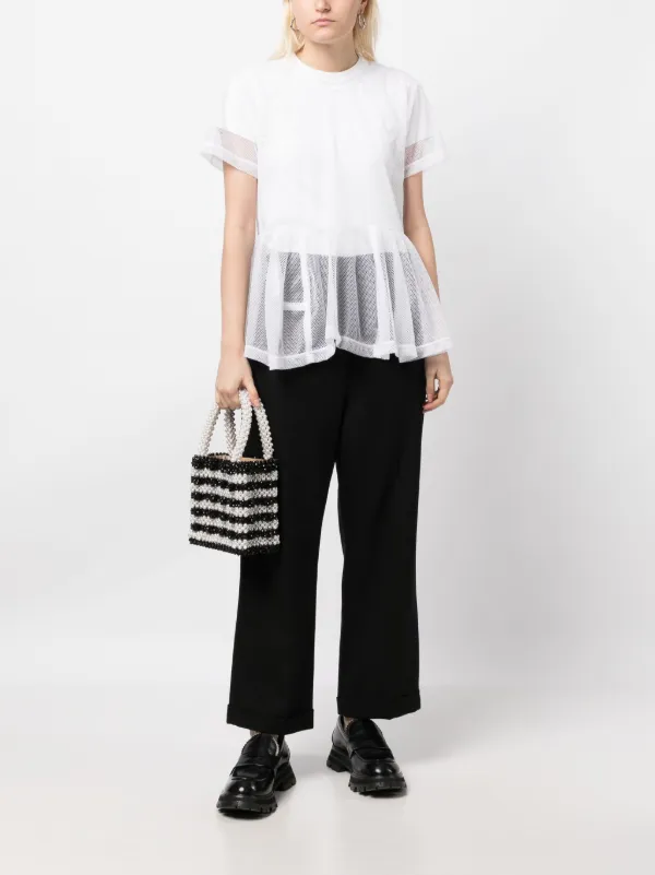 Comme Des Garçons ruffle-hem Mesh T-shirt | White | FARFETCH