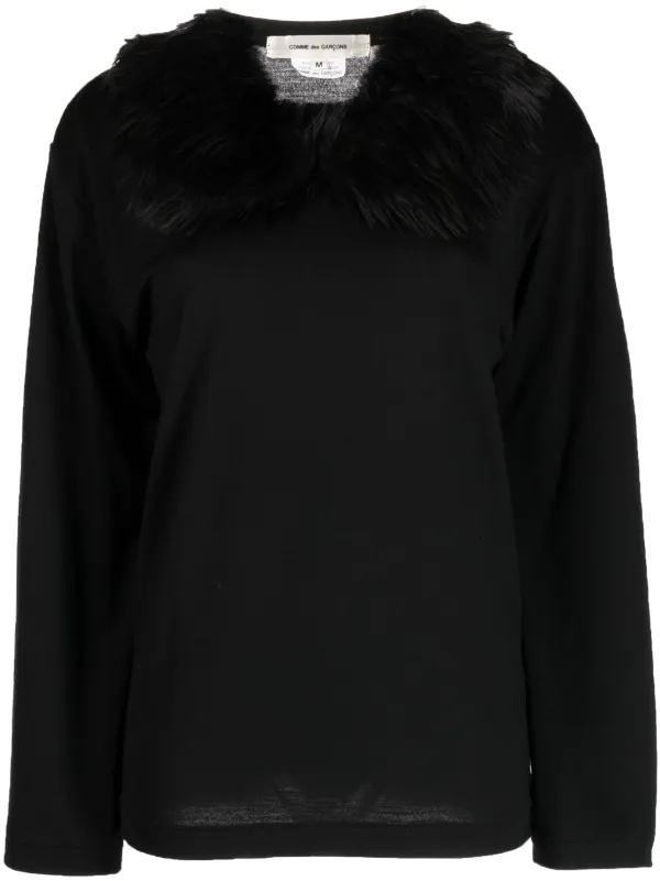 Comme Des Gar ons fur collar long sleeve T shirt Farfetch
