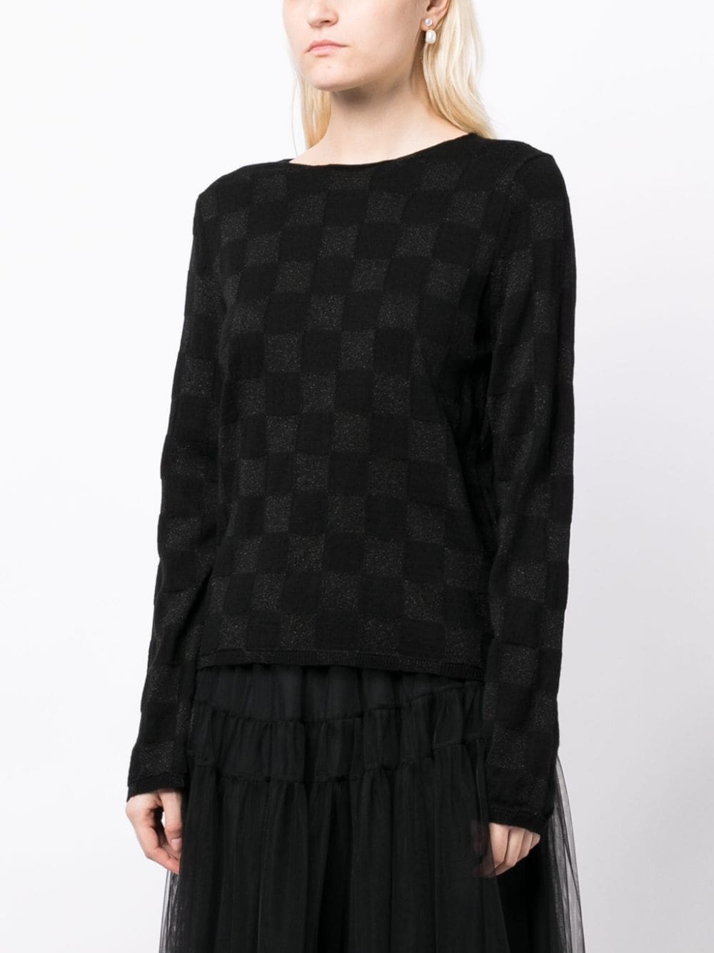 Shop Comme Des Garçons Comme Des Garçons Checked Long-sleeved Knitted Top In Black
