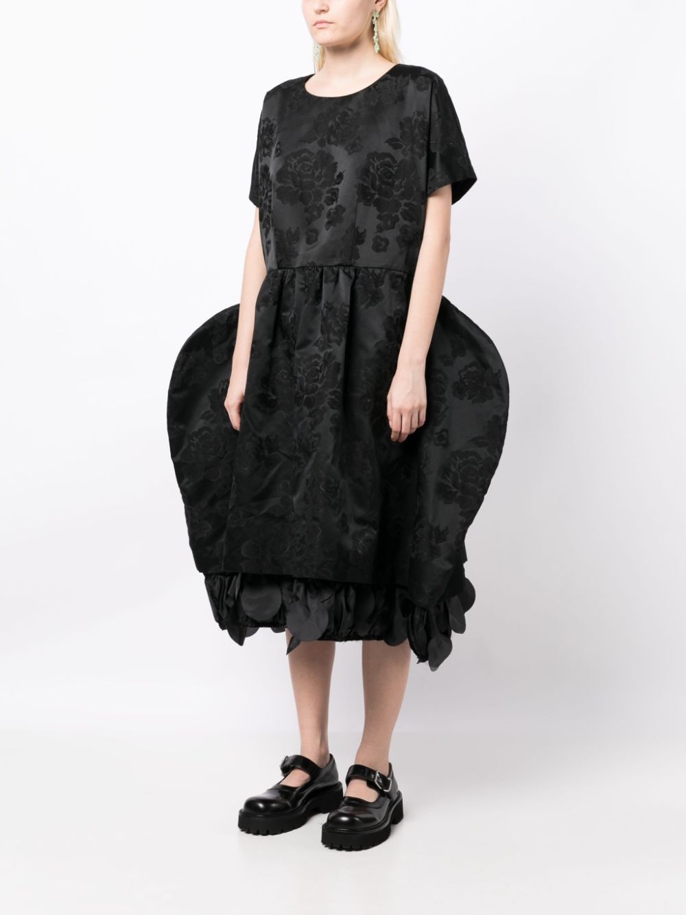 Shop Comme Des Garçons Comme Des Garçons Floral-appliqué Bell-shape Midi Dress In Black
