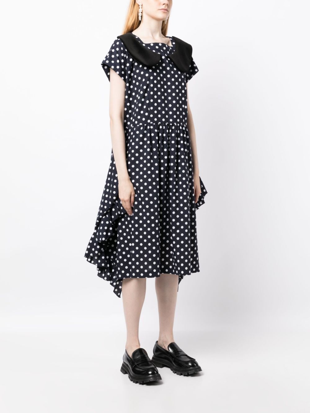 Shop Comme Des Garçons Comme Des Garçons Polka-dot Print Ruffle-detailing Dress In Blue