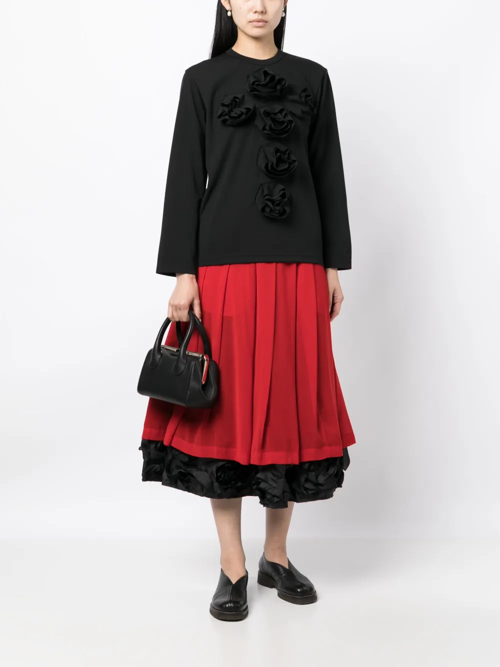 Comme Des Garçons Ruffled-trim Midi Skirt In Red