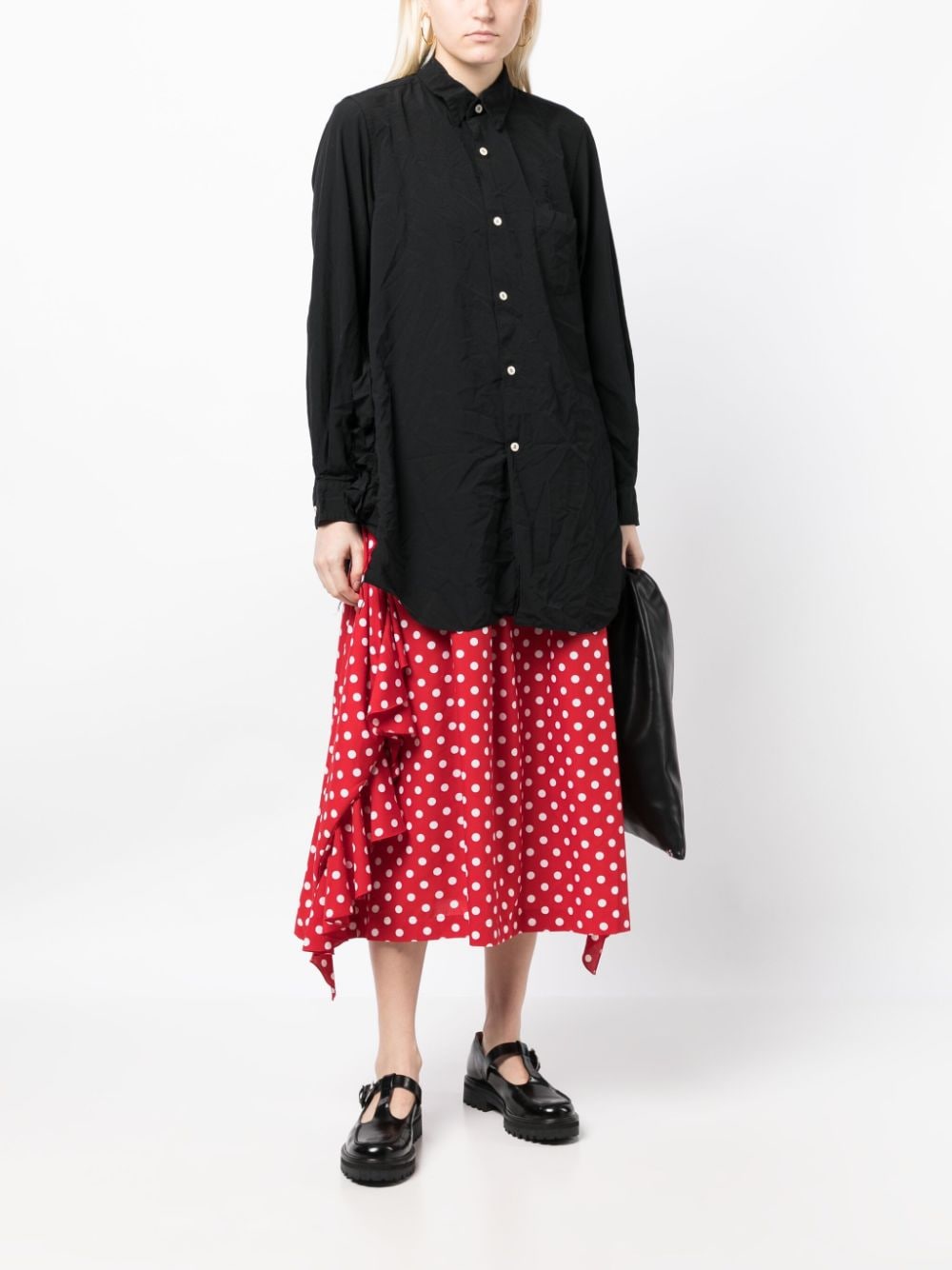 Shop Comme Des Garçons Comme Des Garçons Polka-dot Print Ruffle-detailing Skirt In Red