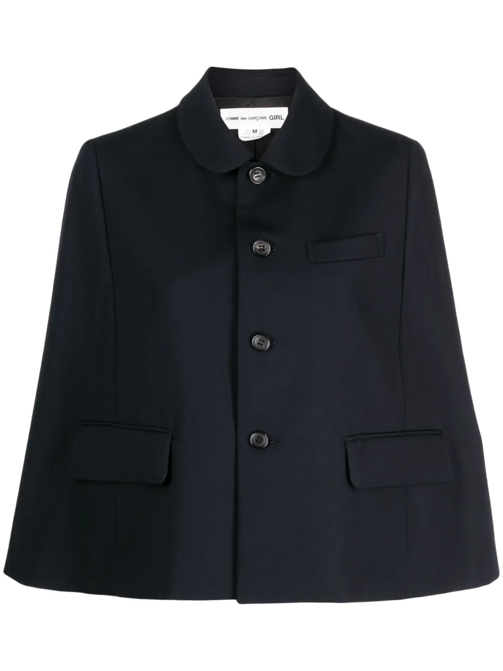 Comme Des Garcons Girl Cape-style Single-breasted Wool Blazer In Blue