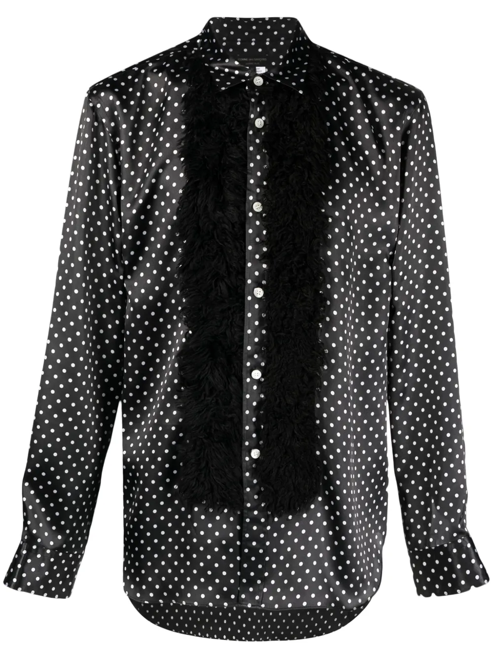 COMME DES GARÇONS HOMME DEUX POLKA-DOT FAUX-FUR TRIM SATIN SHIRT