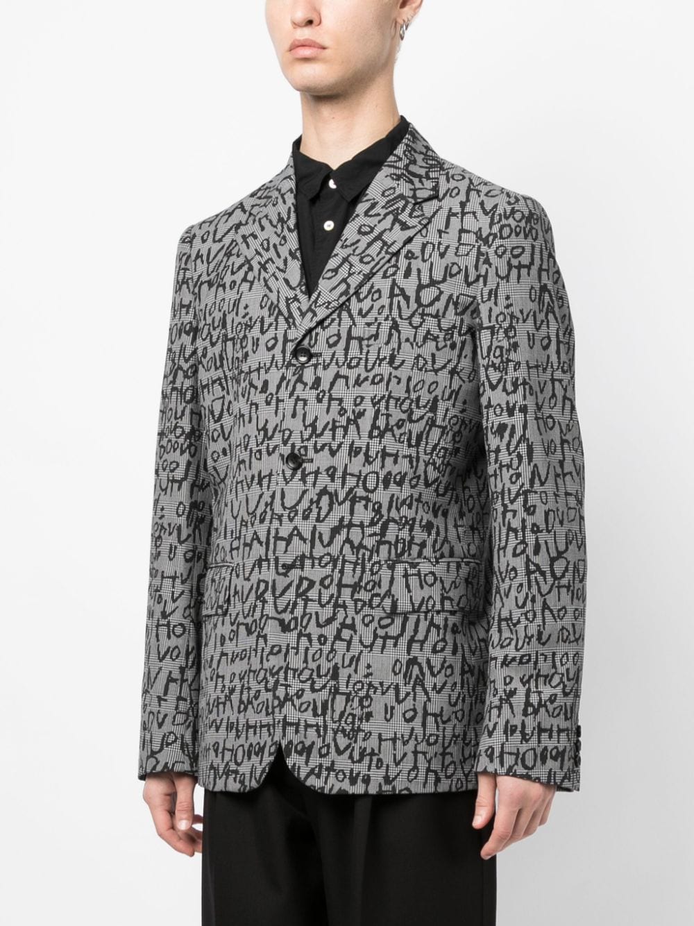 Shop Comme Des Garçons Homme Deux Abstract-pattern Print Notched-lapels Blazer In Schwarz