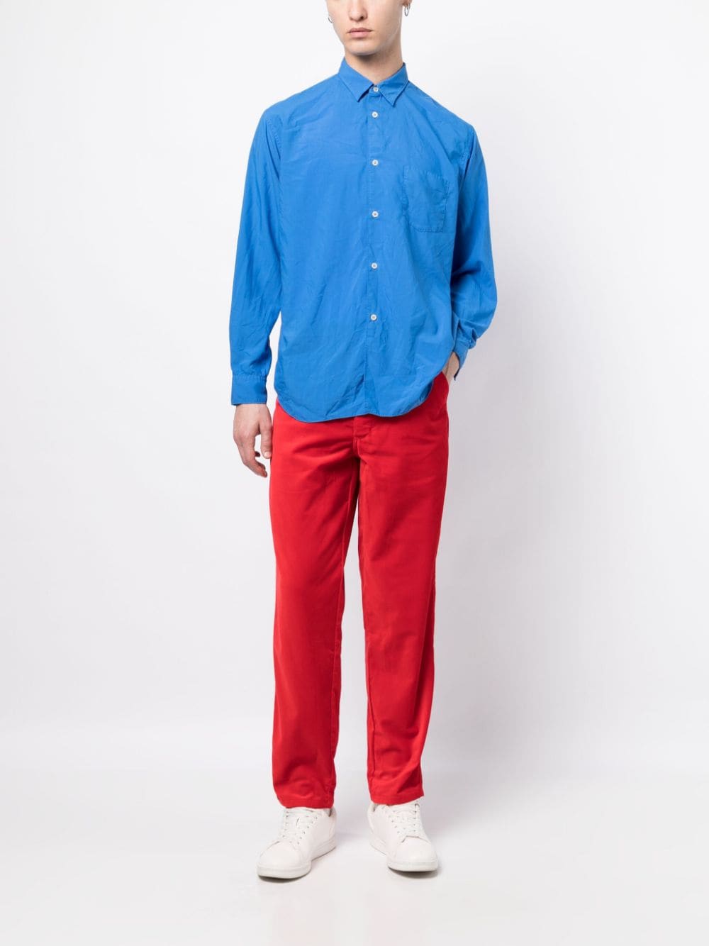 Shop Comme Des Garçons Shirt Slim-cut Cottont Trousers In Red