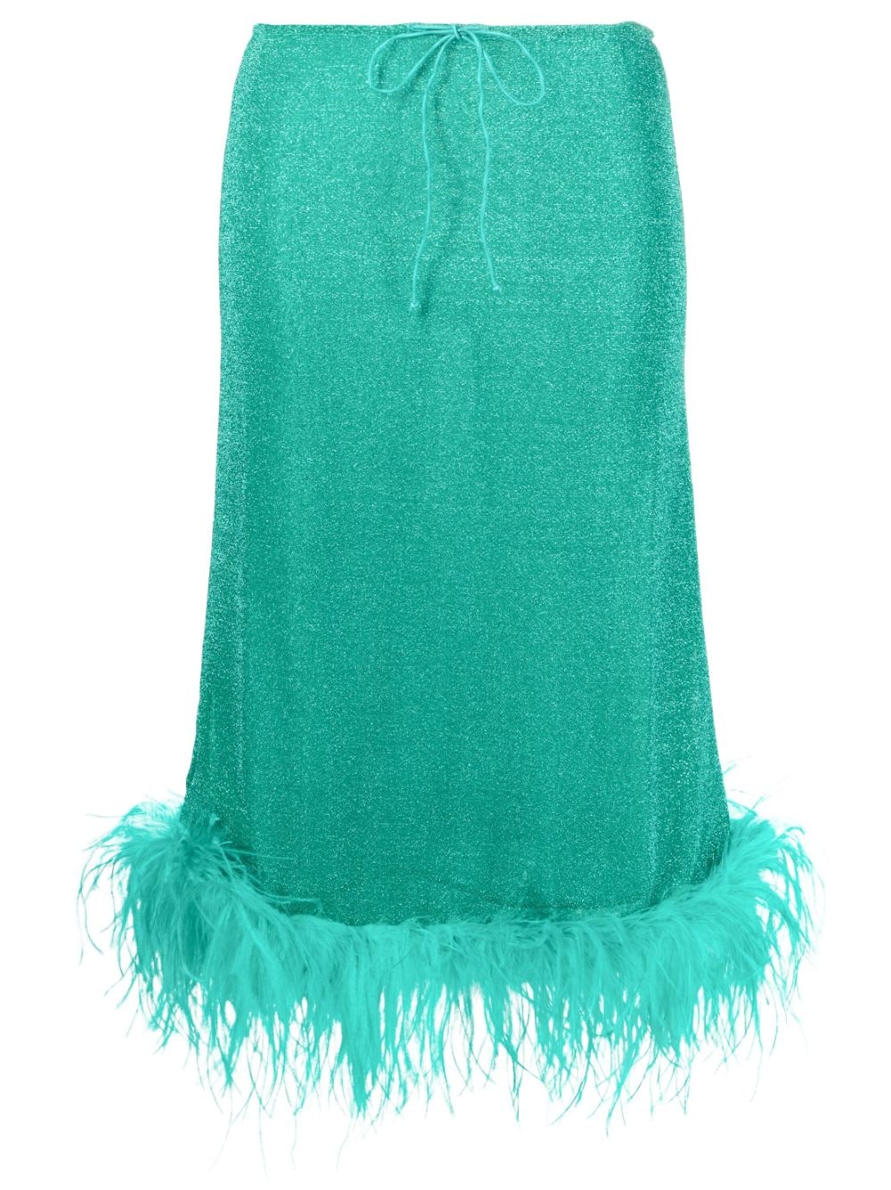 Oséree feather-trim lurex midi skirt - Green