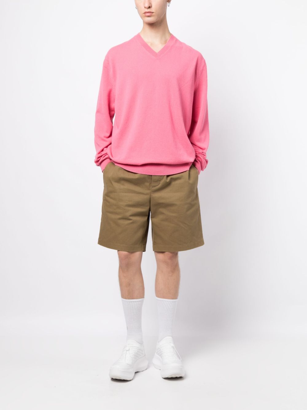 Shop Comme Des Garçons Shirt Long-sleeve Ribbed Wool Jumper In Pink