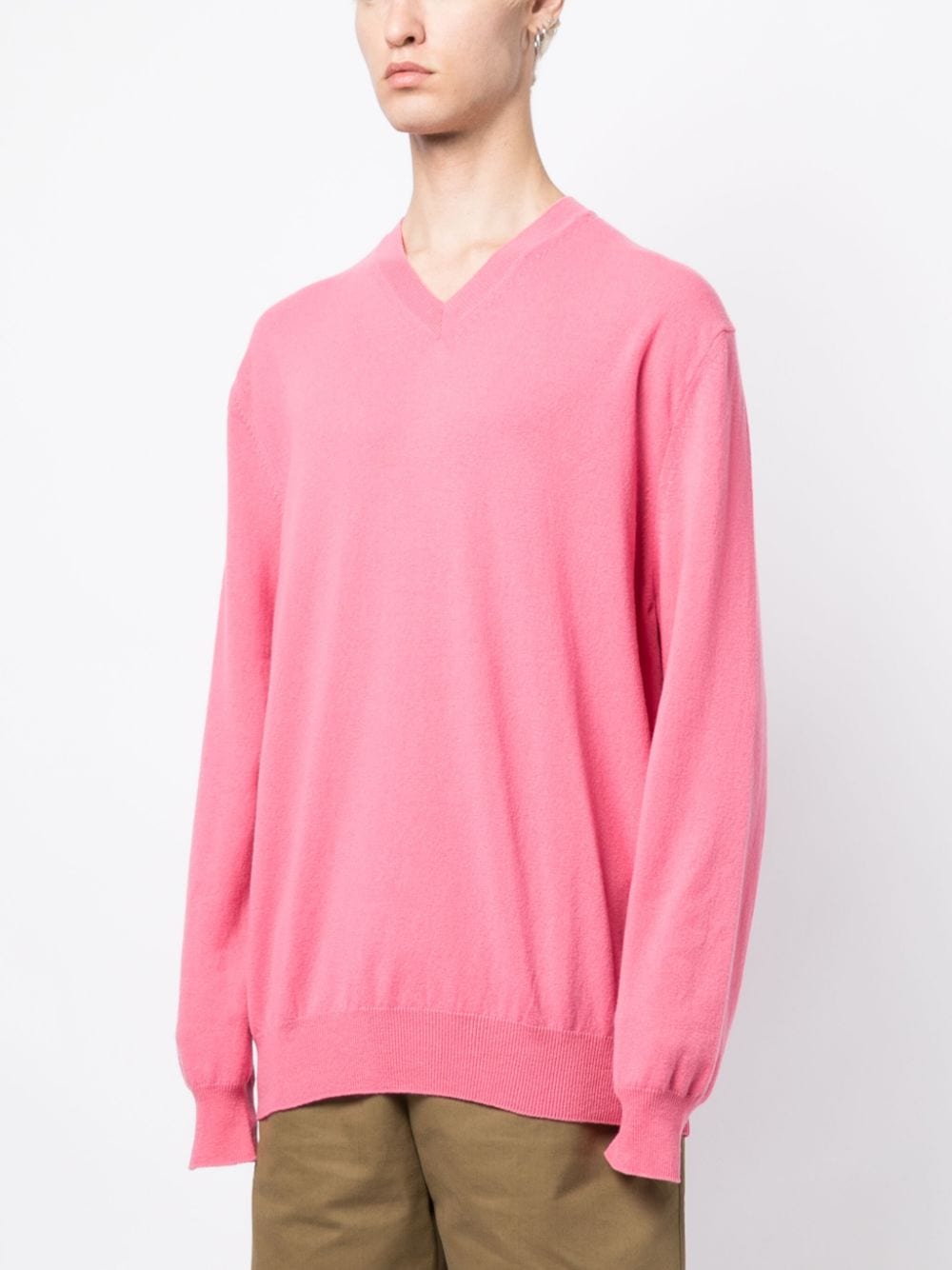 Shop Comme Des Garçons Shirt Long-sleeve Ribbed Wool Jumper In Pink