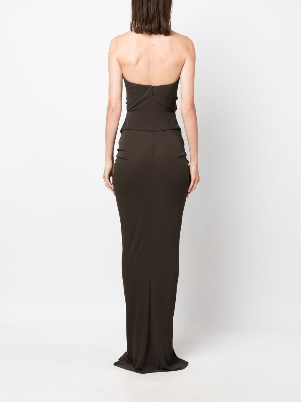 Shop Saint Laurent Cut-out Bustier Maxi Dress In Brown