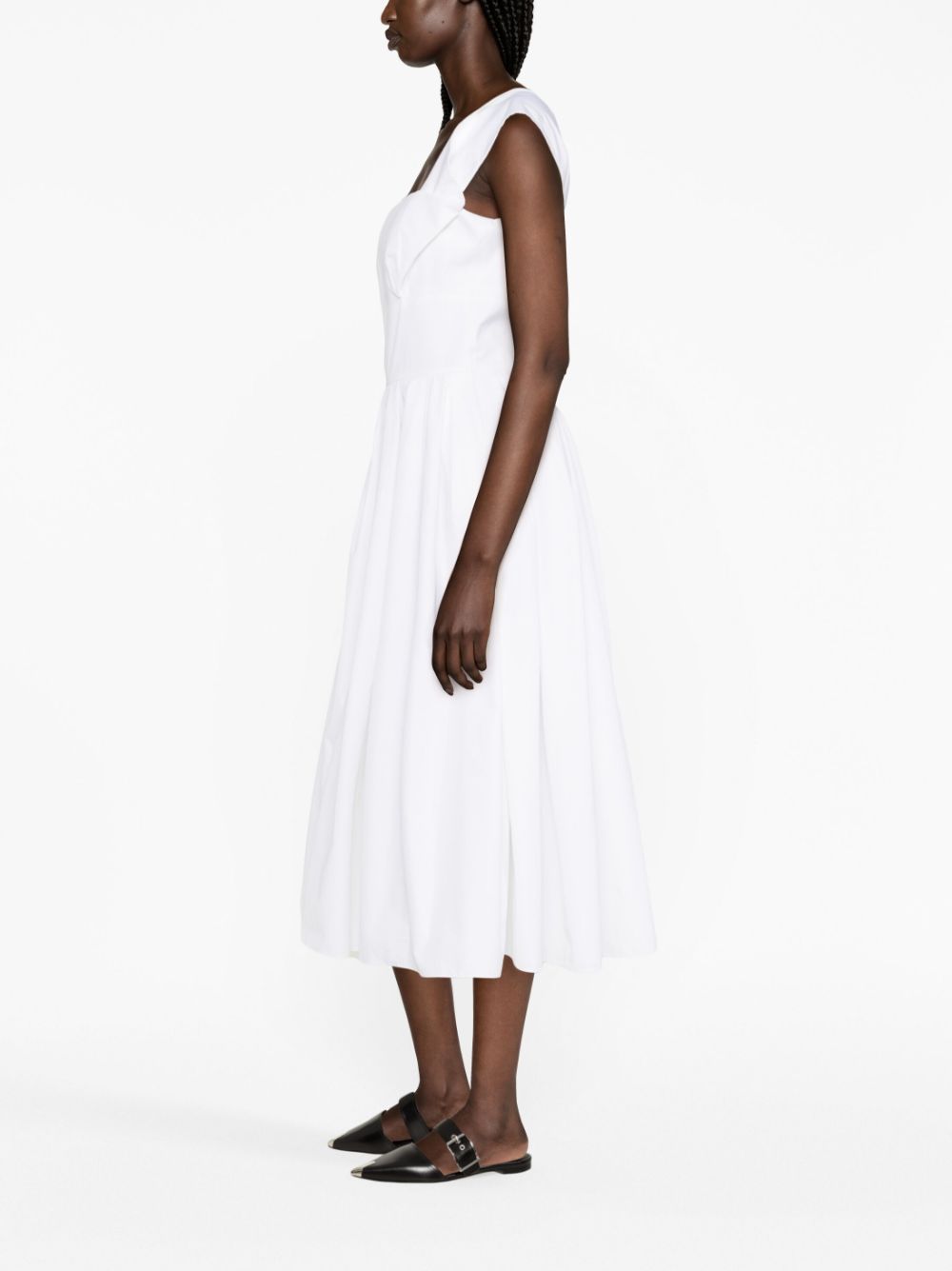 Shop Alexander Mcqueen Off-shoulder Cotton Midi Dress In White