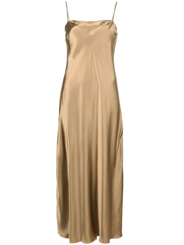 brown satin slip midi dress Brown Satin Slip Midi Dress  Gabi Swimwear