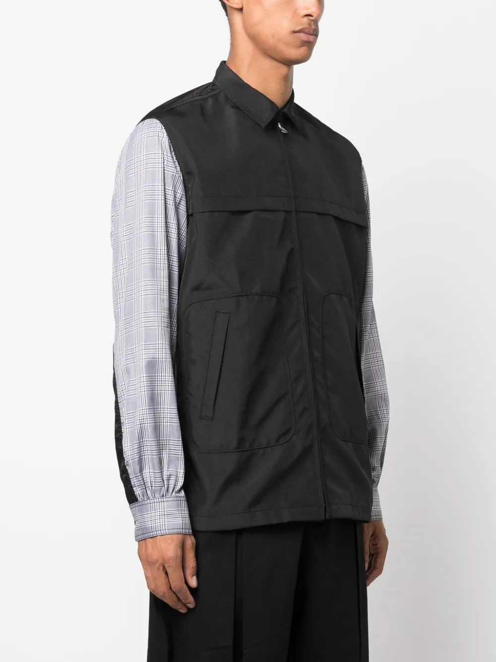 Shop Junya Watanabe Plaid-check Panelled Cotton Jacket In Schwarz