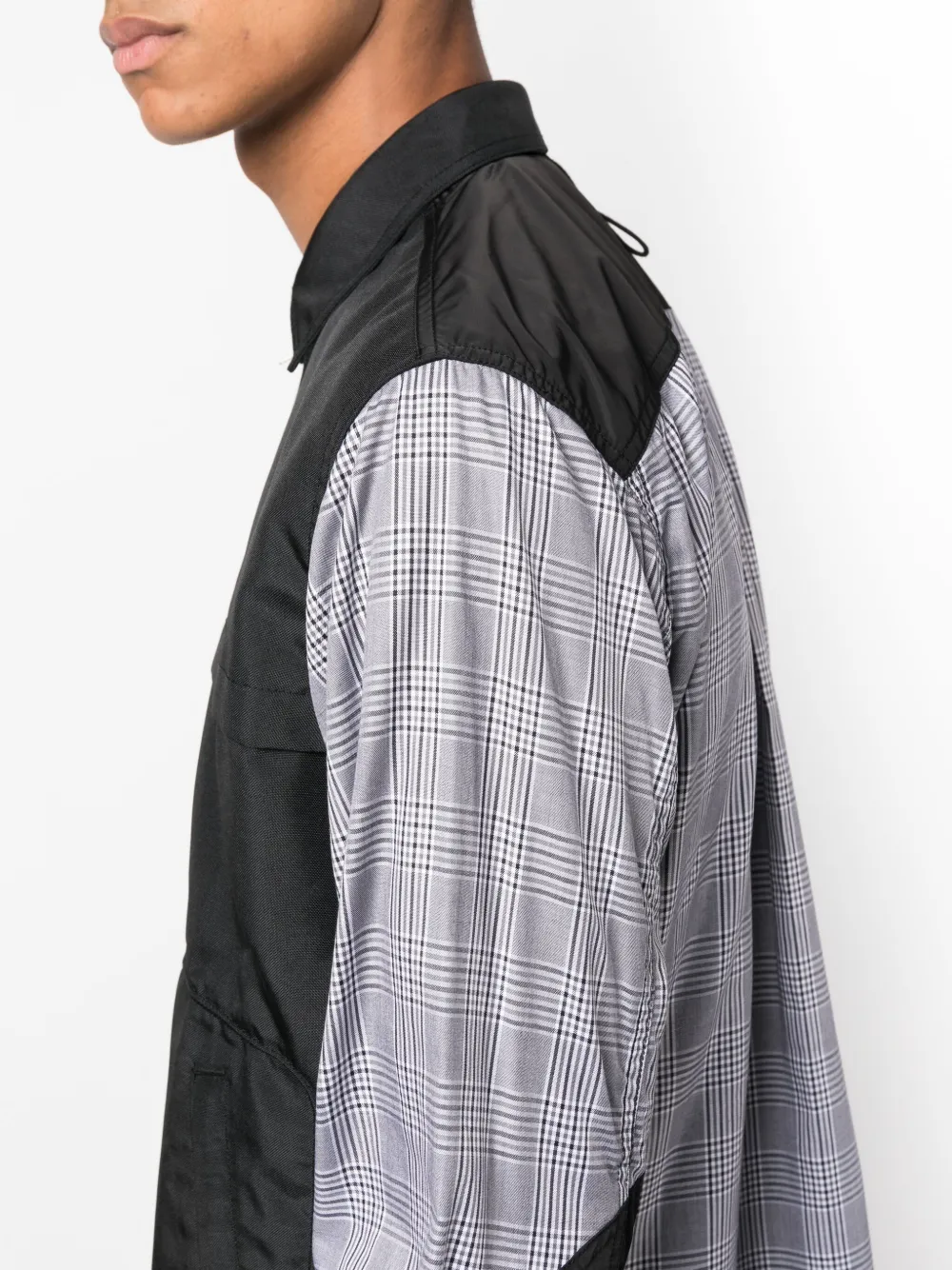 plaid-check panelled cotton jacket