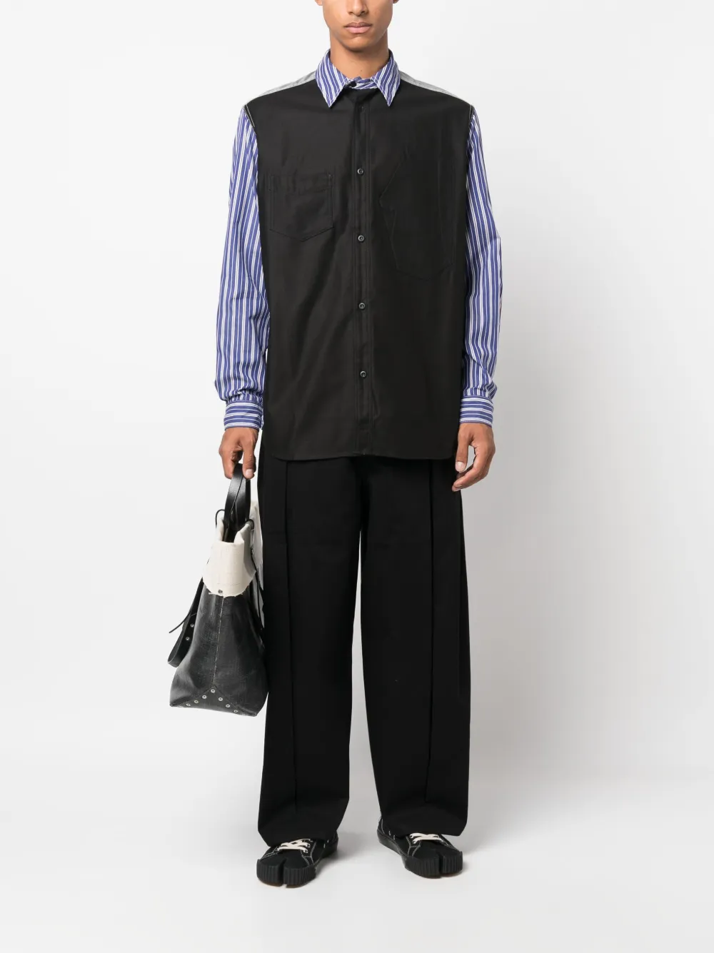Junya Watanabe MAN Gestreept overhemd - Zwart