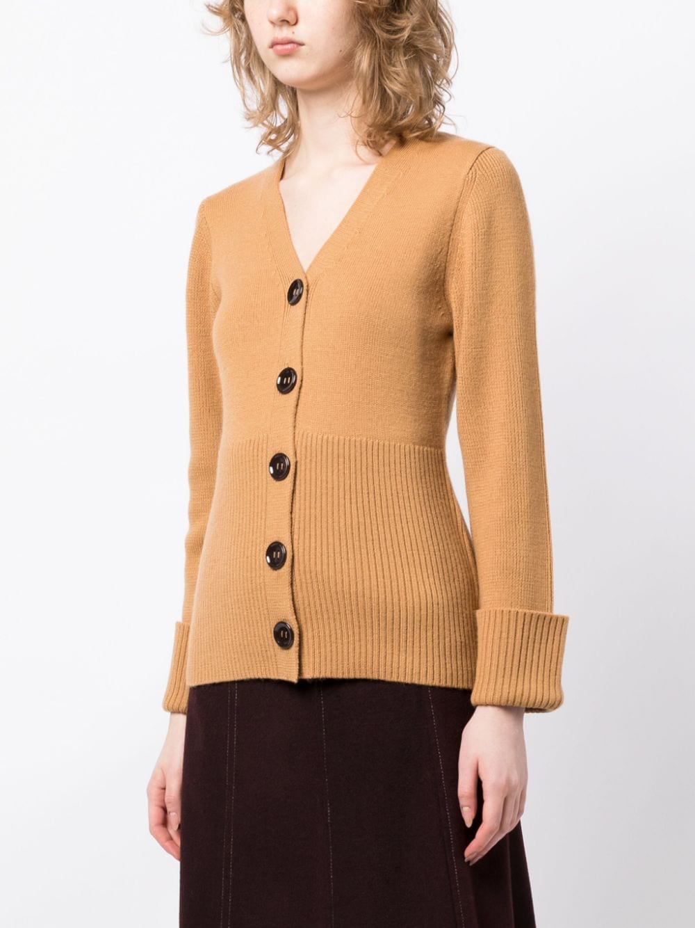 Shop Jane Roni Ribbed-knit Cardigan In 褐色