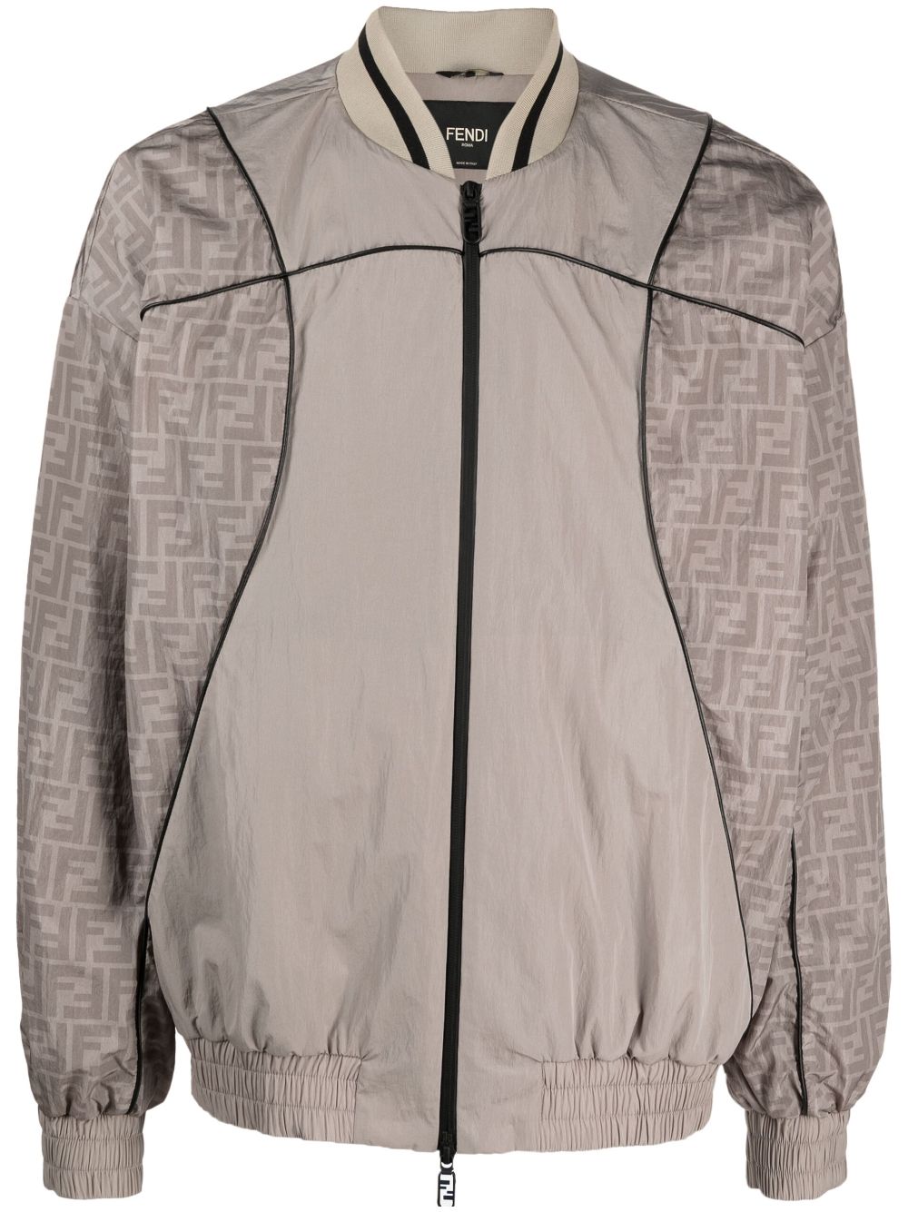 Shop Fendi Monogram-print Panelled Bomber Jacket In Grey