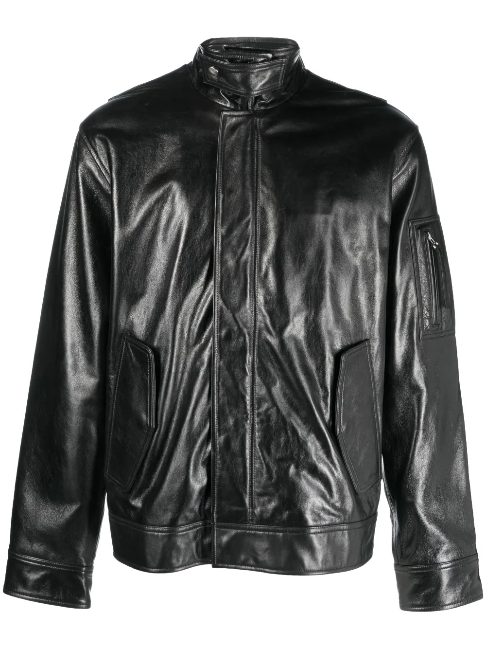 Shop Helmut Lang Zip-up Leather Jacket In Black