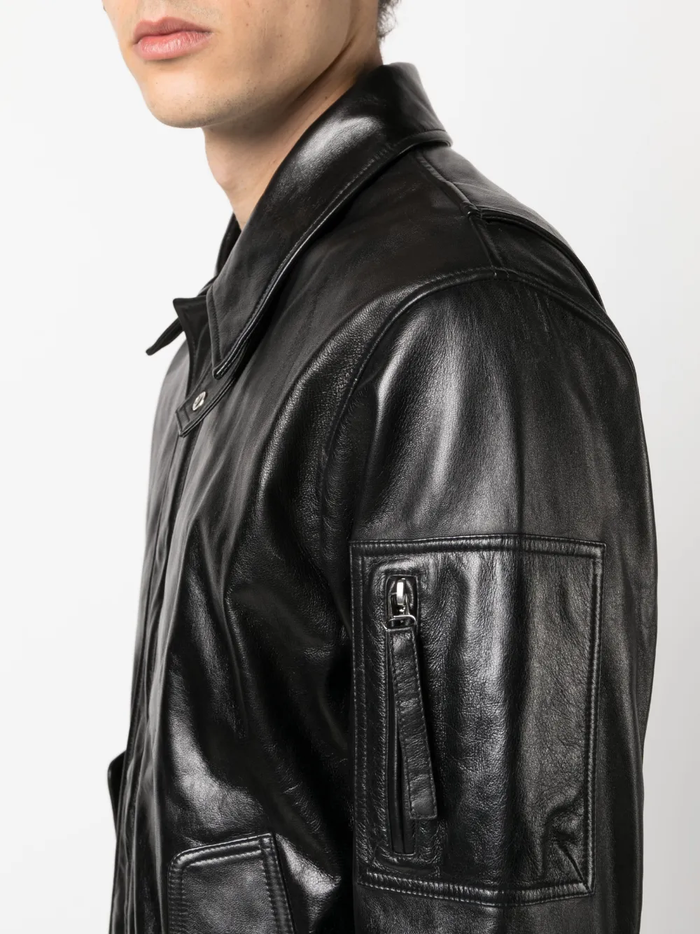 Shop Helmut Lang Zip-up Leather Jacket In Black